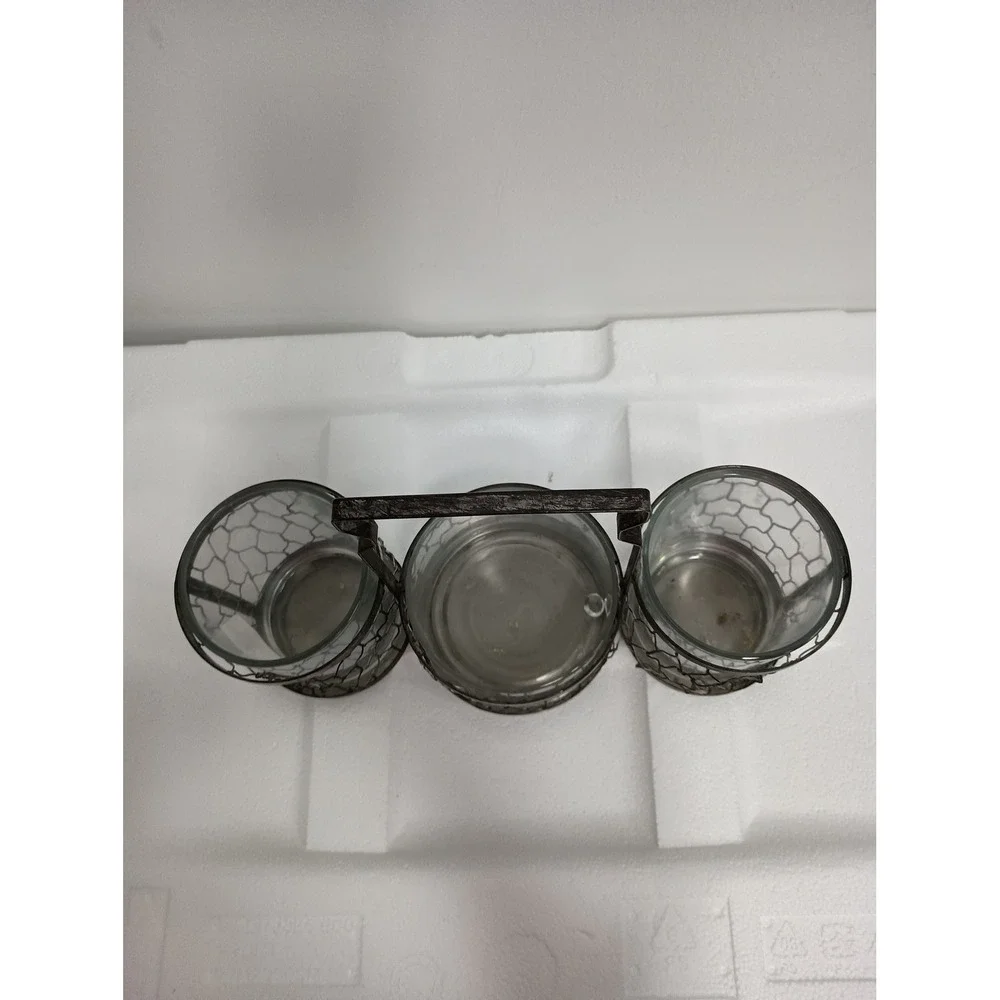 Vintage Rustic Metal Glass Caddy Server Organizer Handle Brown Farmhouse‎ Decor